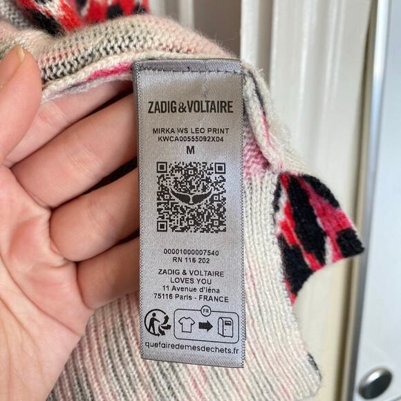 ZADIG & VOLTAIRE Mirka Cashmere Leopard Print Cardigan Size Medium Pink Animal - Picture 7 of 8